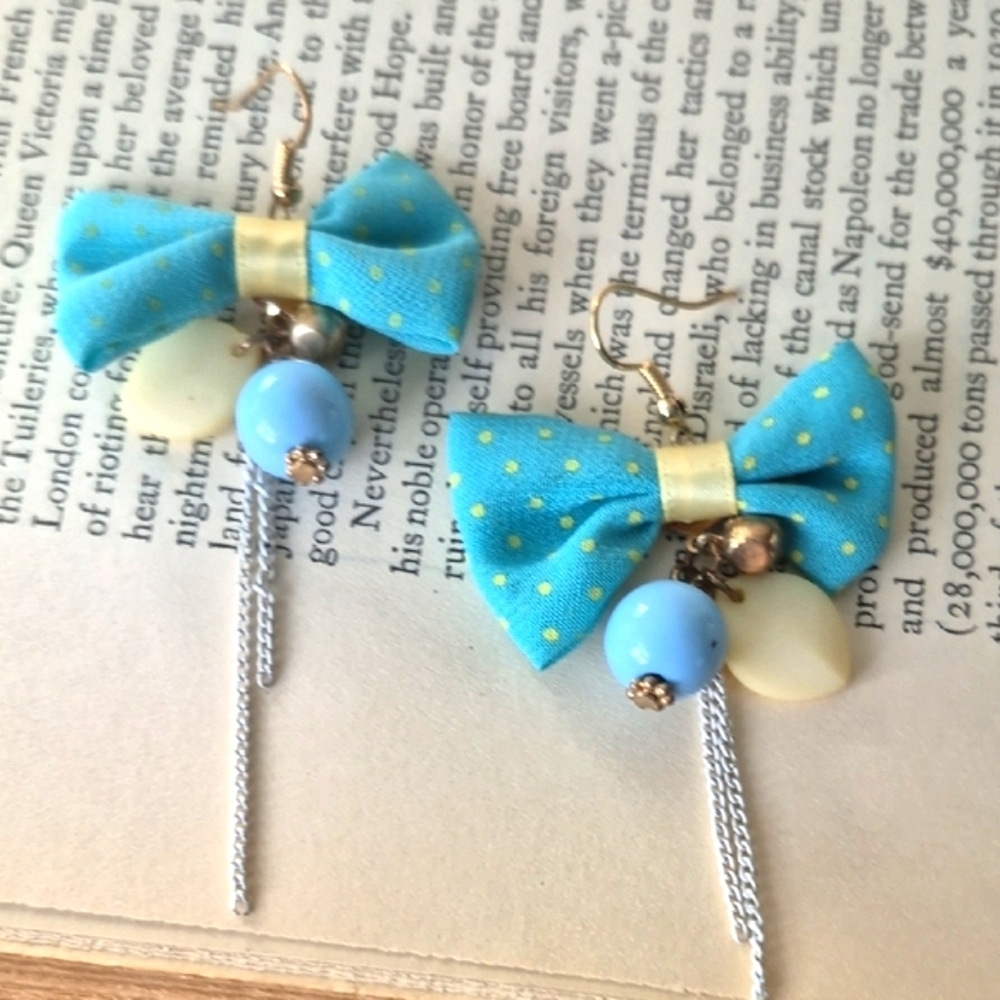 Blue Polka Dot Bow Earrings
